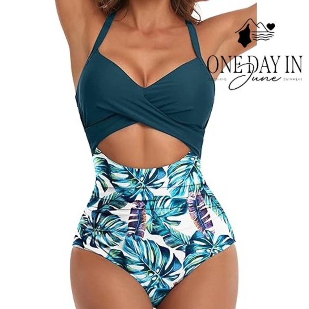 Eomenie Cross Front Cut Out Tie Back One Piece Swimsuit Size L